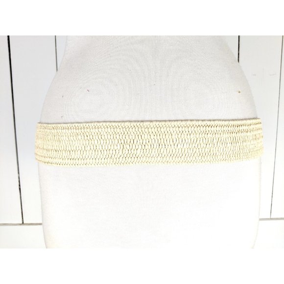 Wide tan/light brown stretch canvas vegan leather elastic belt - Picture 4 of 4